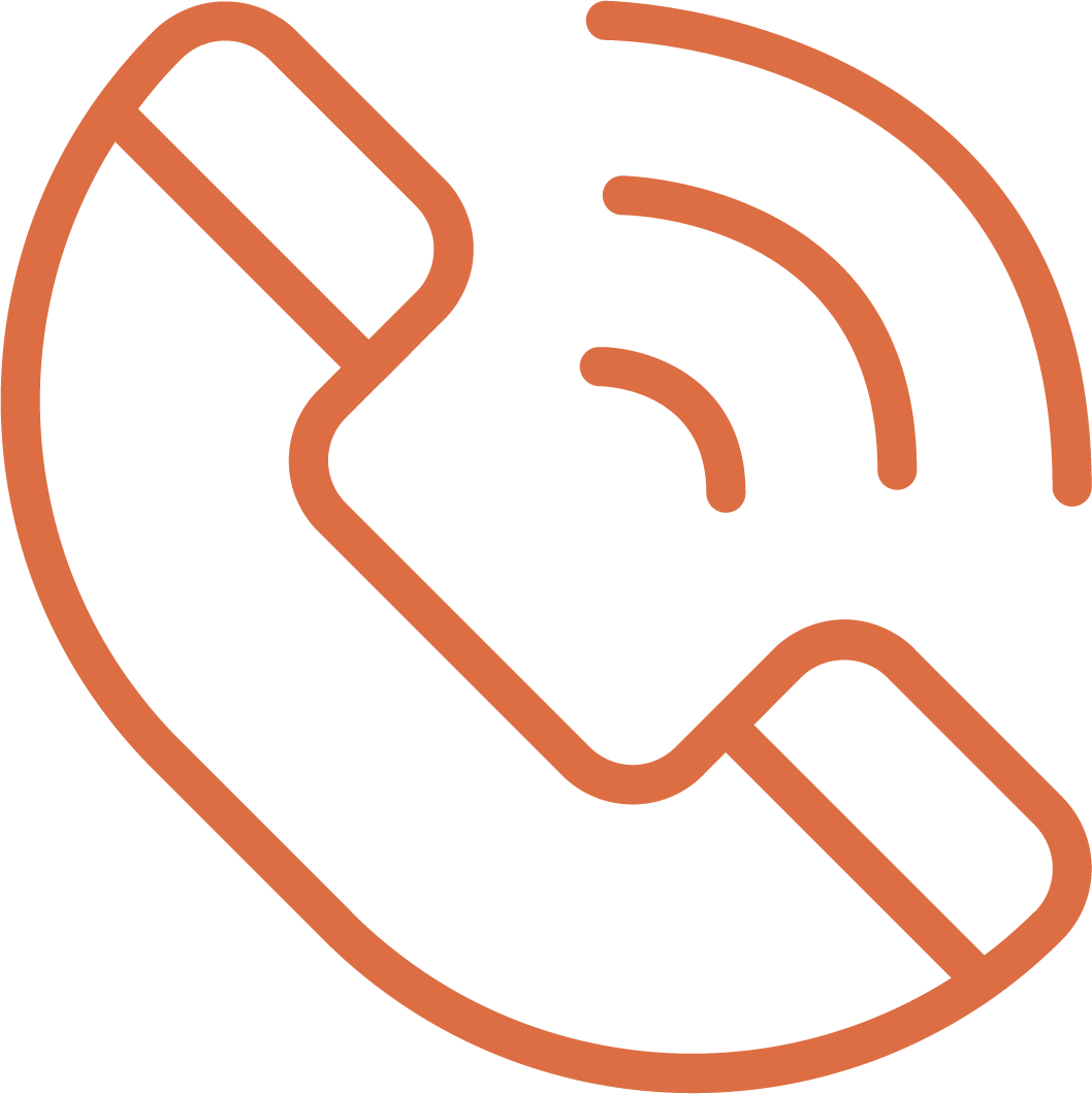 Line icon of a phone receiver with signal waves, representing WJMC’s direct phone contact option.