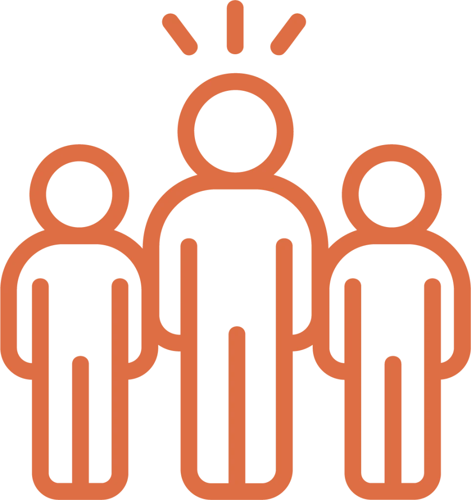 Line icon of three people symbolizing WJMC’s collaborative and networking mission, Node.